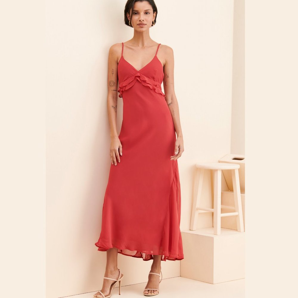 Anthropologie Ruffled Slip Midi Dress 14